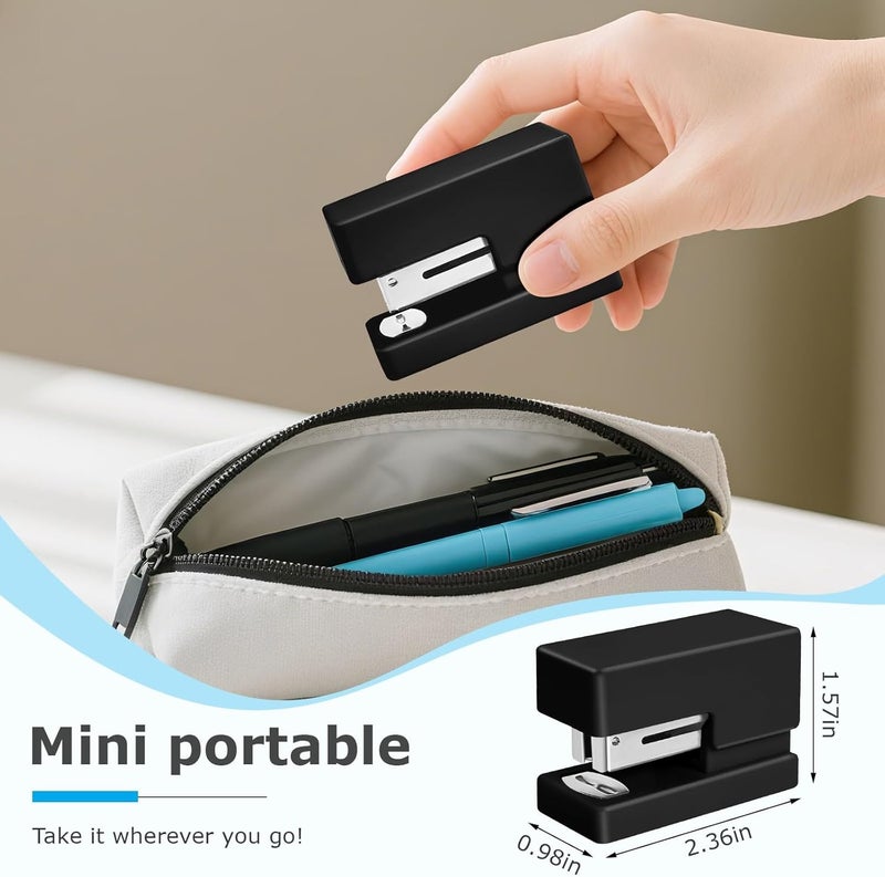 Yzkula Mini Stapler - Small Cute Desk Staplers - 25 Sheet Capacity with 830 Staples and Staple Remover, Desktop Stapler for Office, School, Home, Black - Image 4